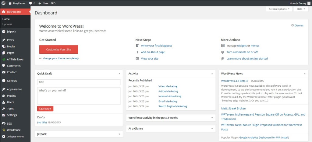 Wordpress Dashboard